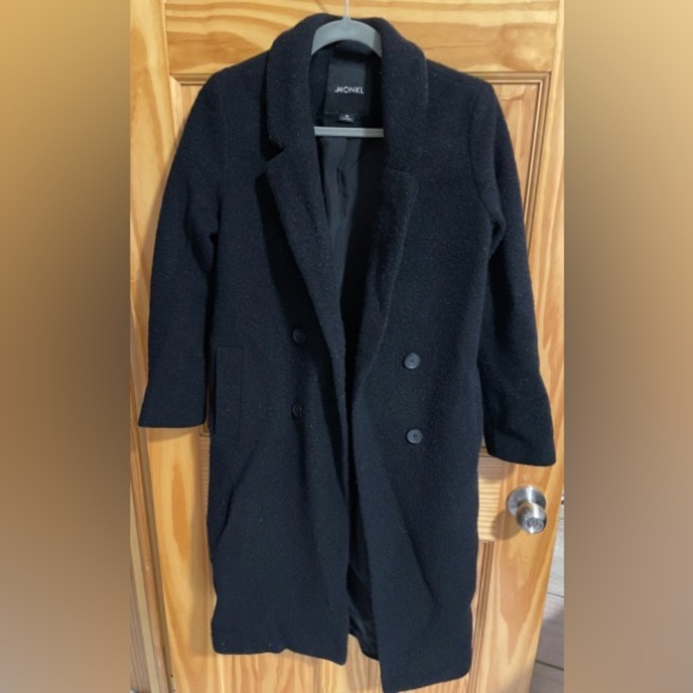 Chic Black Long Wool-Blend Coat Women Soft
